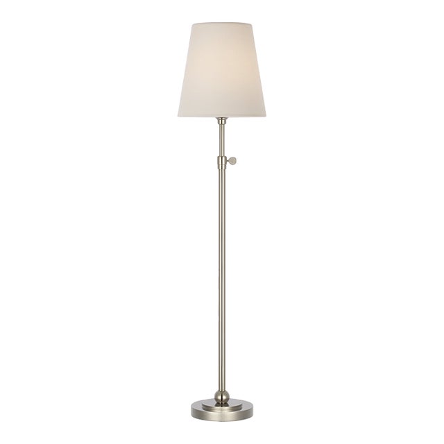 Thomas O'Brien by Visual Comfort Signature Bryant 27" Adjustable Cordless Table Lamp in Polished Nickel with Linen Shade For Sale