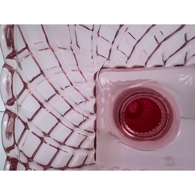 Vintage l.e. Smith Pink “Rose & Trellis” Glass Pedestal Candy Dish / Compote For Sale - Image 10 of 11