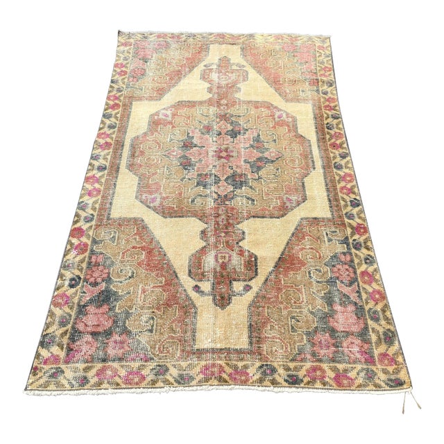 Turkish Oushak Vintage Handwoven Floor Rug - 4′2″ × 7′4″ For Sale