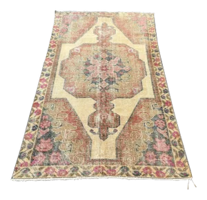 Turkish Oushak Vintage Handwoven Floor Rug - 4′2″ × 7′4″