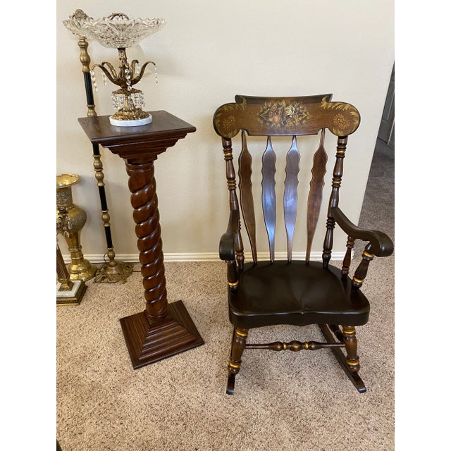 1960s 1960s Hand Made Nichols and Stone Solid Maple, Rocking Chair. High Back Floral Motif, Accented Throughout With Gold Tone Rings. For Sale - Image 5 of 12