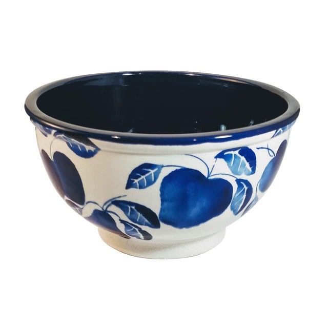 Vintage Italian Fruit Bowl Blue White Pottery Mixing Kitchen Italy