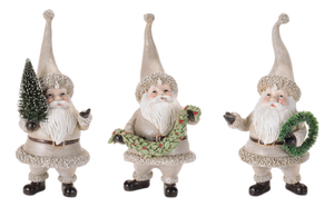 Rustic Santa Figurines with Tree and Wreath (Set of 3)