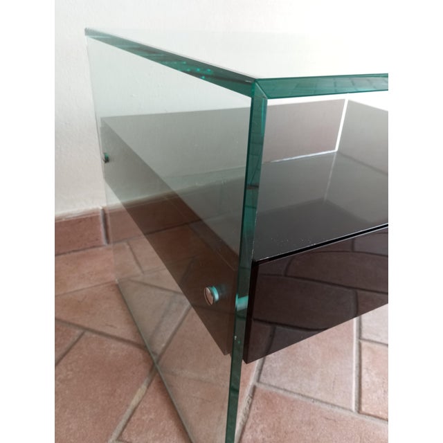 Secret Glass and Black Lacquered Wood Bedside Table, Italy, 1990s For Sale - Image 10 of 14