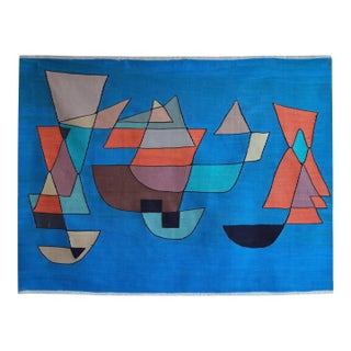 Paul Klee - Sailing Boats - Inspired Silk Hand Woven Area - Wall Rug Nautical Decor - 4′5″ × 5′11″ For Sale