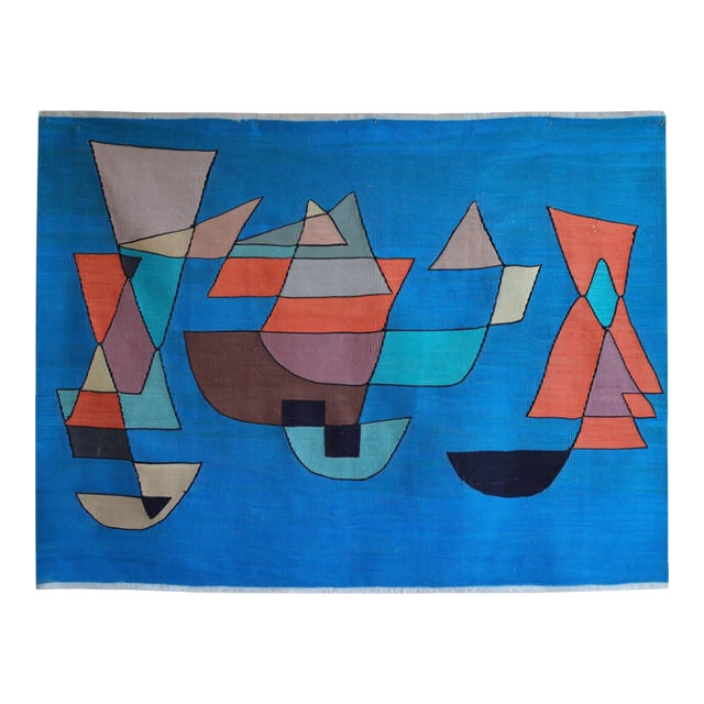 Paul Klee - Sailing Boats - Inspired Silk Hand Woven Area - Wall Rug Nautical Decor - 4′5″ × 5′11″ For Sale