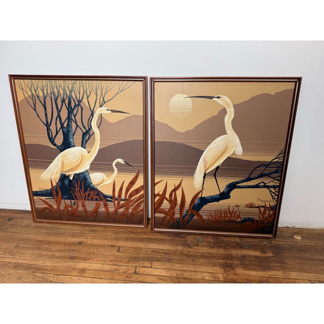 1970 Large Mid Century Modern Egret Wall Art - 1 Pair For Sale - Image 9 of 9