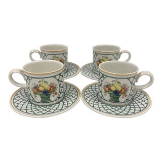 Vintage Set of Villeroy and Boch Basket Coffee Cups and Matching Saucers - Set of 8 For Sale