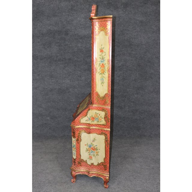 Wood Outstanding Red and Yellow Ornate Large Venetian Painted Secretary Desk For Sale - Image 7 of 10