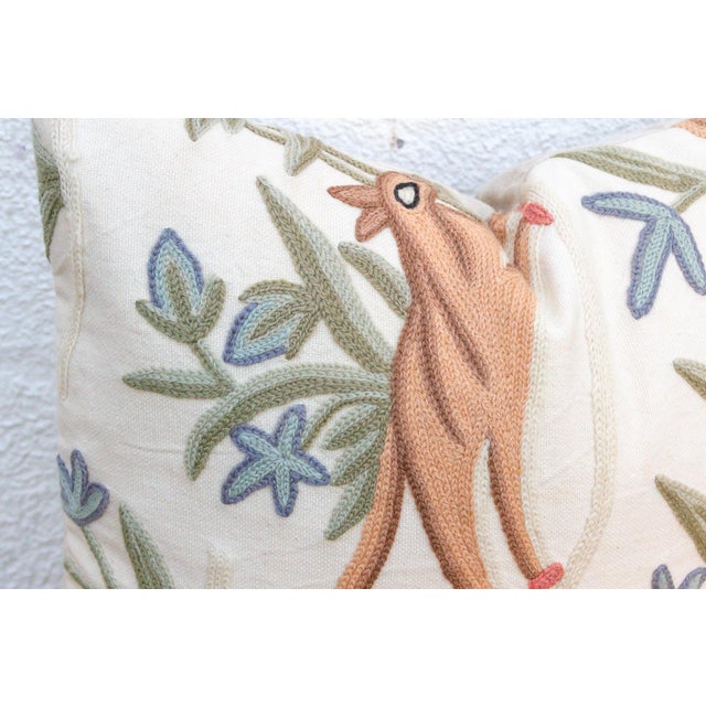 Set of 2, Hand Embroidered Crewel Botanical Pillows For Sale - Image 4 of 7