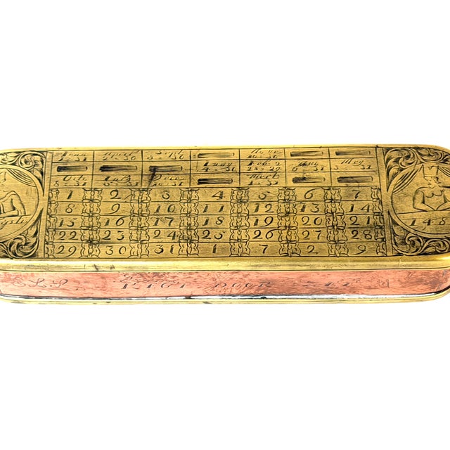 Metal 18th Century Dutch Pieter Holm Zee-Meeter Brass & Copper Navigator's Tobacco Box For Sale - Image 7 of 14
