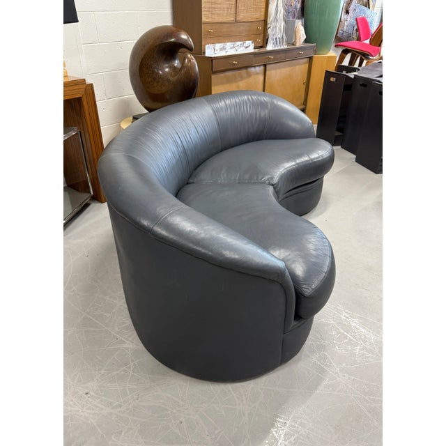 Animal Skin Labeled Directional 1980’s Gray Leather Sofa For Sale - Image 7 of 12