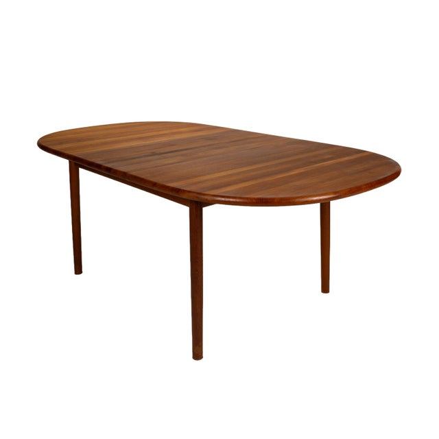 1980s Danish Modern Solid Teak Dining Table W/ Leaf, Oval Extension Table For Sale - Image 9 of 16