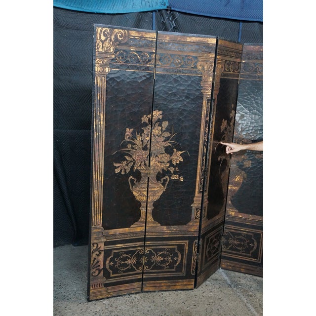 Vintage Chinoiserie Black Lacquer 8 Panel Folding Screen Room Divider 144" For Sale - Image 11 of 18