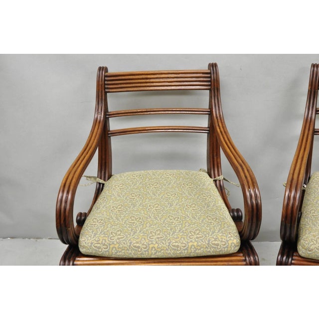 Vintage English Regency Style Cane Seat Mahogany Saber Leg Arm Chairs - A Pair For Sale - Image 10 of 18