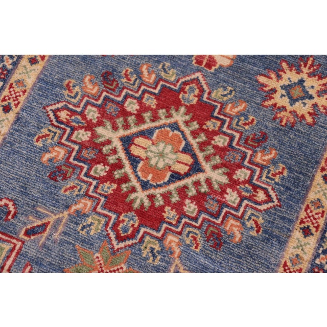 1990s Boho Chic Tribal Kazak Light Blue/Beige Wool Runner Rug- 2'9''x9'6'' For Sale - Image 5 of 10