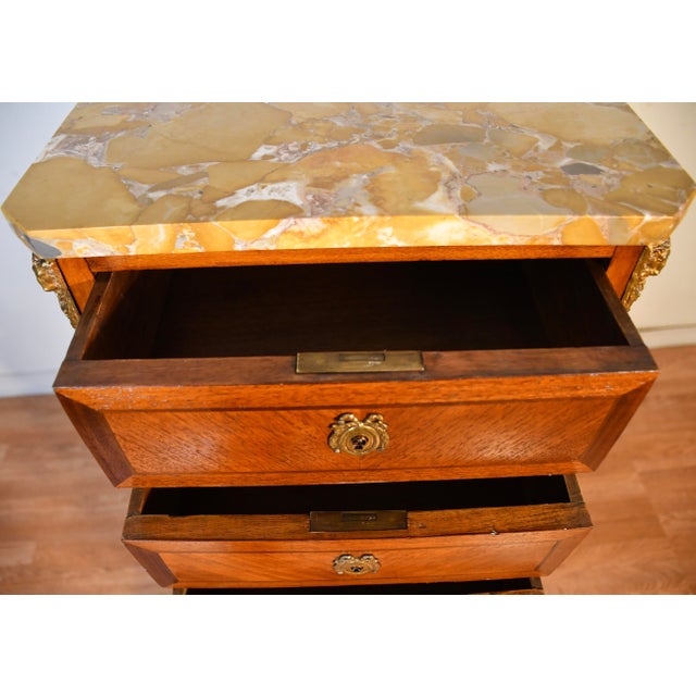 1920s Antique French Louis XV Walnut Satinwood Inlay & Marble Top Lingerie Stand For Sale - Image 12 of 18