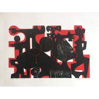 Large Linocut by Manfred Degenhardt for Manfred Degenhardt, 1974 For Sale