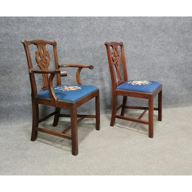 Henkel Harris Mahogany Dining Room Chairs Model 101 Needlepoint Fabric