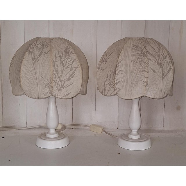 Vintage Bedside Lamps with Wooden Bases and Fabric Shades from Wigö, 1970s, Set of 2, in Very Good conditions. Designed...