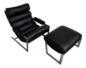 Italian Cantilever Chrome Lounge Chair and Ottoman, 1970