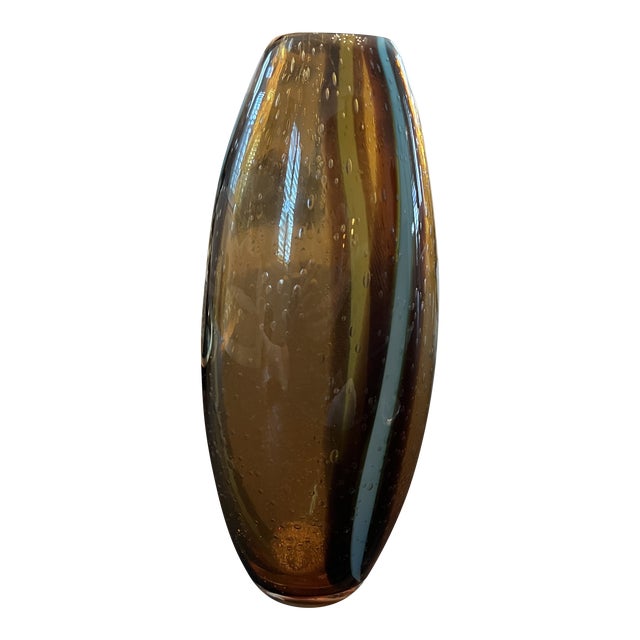 Contemporary Gold Blue Glass Vase For Sale