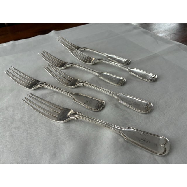 English Late 19th Century Heavy Antique French 950 Sterling Silver Dinner Forks - Set of 6 For Sale - Image 3 of 10
