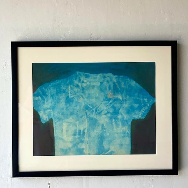 Royal Blue Vintage Abstract Shirt Still Life Original Oil Crayon Painting on Paper For Sale - Image 8 of 10