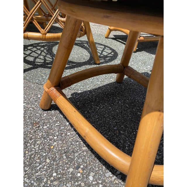 Vintage Bamboo Patio Dining Set with 4 Swivel Chairs and Tempered Glass