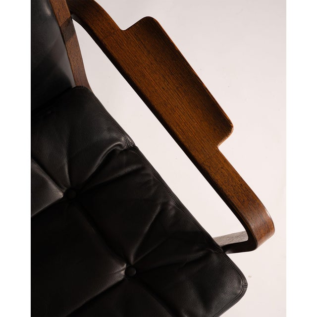Chairs in Wengé Plywood and Black Leather by Yngve Ekström for Swedese, 1970s, Set of 2 For Sale - Image 14 of 16