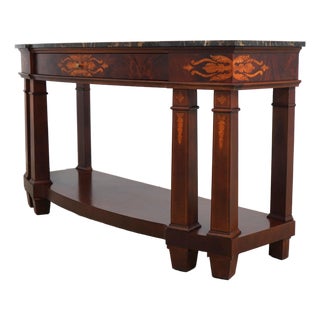 Henredon Inlaid Mahogany Marble Top Console Sideboard For Sale