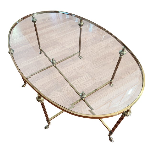 Brass and Glass Top Oval Coffee Table | Chairish