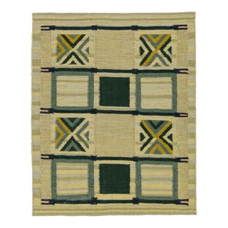 Scatter Swedish Style Modern Wool Rug in Yellow and Green Design For Sale