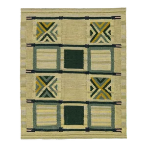 Scatter Swedish Style Modern Wool Rug in Yellow and Green Design