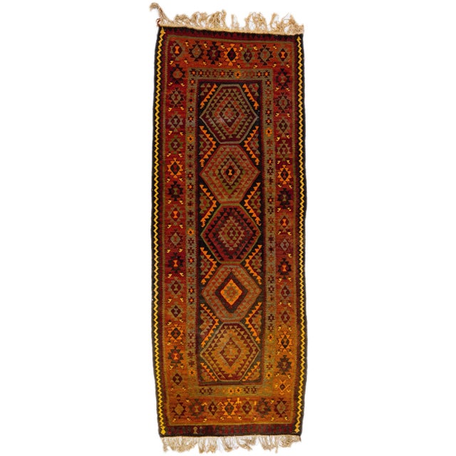 Burgundy 1960s Vintage Turkish Kilim Multicolor Handmade Tribal Wool Rug For Sale - Image 8 of 8