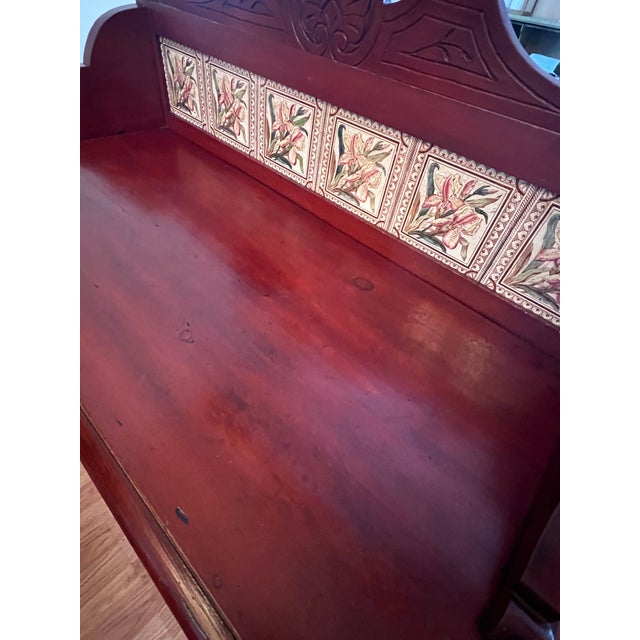 Antique English Pine Washstand With Tile Back For Sale - Image 9 of 11