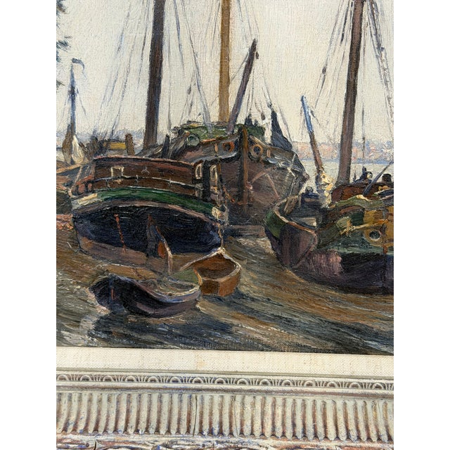 Eggshell Late 19th Century Oil "Leeboard Barges" by Edward De Looz-Block For Sale - Image 8 of 9