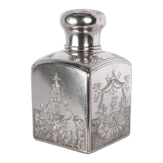 Antique Russian Imperial Silver Chinoiserie Tea Caddy Gustav Klingert Moscow For Sale