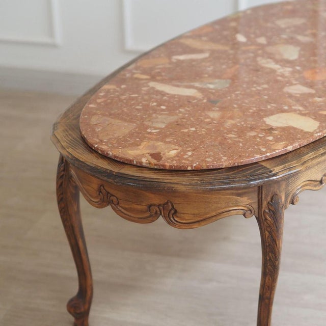 French Coffee Table with Red Marble Top and Curved Wooden Frame For Sale - Image 4 of 13