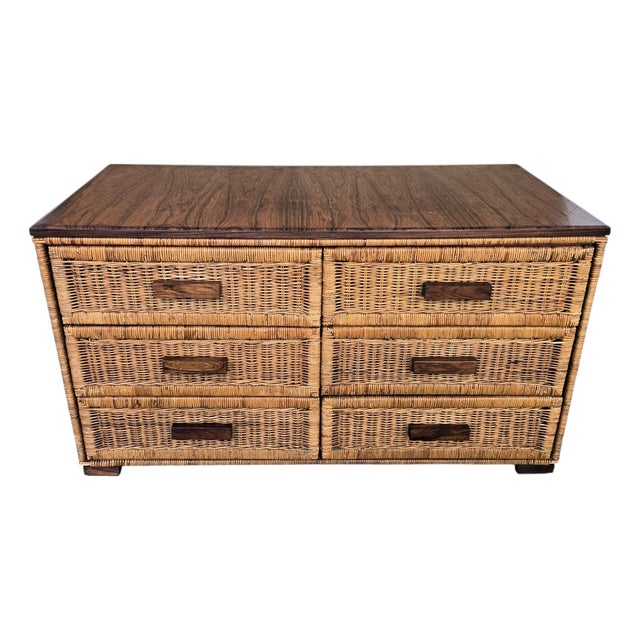 Vintage Italian Bamboo and Rattan Bohemian Chest of Drawers, 1960s For Sale