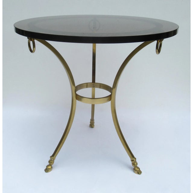 Labarge Vintage C.1960's LaBarge Regency Brass Hoofed & Bronze Glass Gueridon Table For Sale - Image 4 of 13