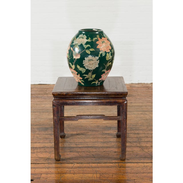 Vintage Chinese Handcrafted Green Vase with Incised Floral and Butterfly Decor For Sale In New York - Image 6 of 11