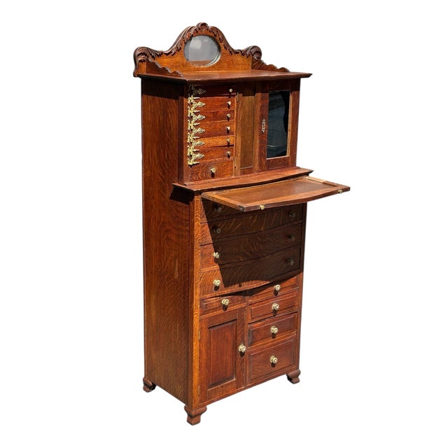 Brown Antique Victorian Tiger Oak 16 Drawer Carved Dental Cabinet by Ransom & Randolph For Sale - Image 8 of 12