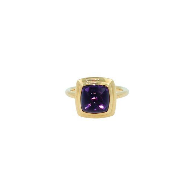 Amethyst Sugarloaf Cabochon Mountain Pyramid Cone Cocktail Statement Solitaire 18K Yellow Gold Bezel Ring * 18 Karat...
