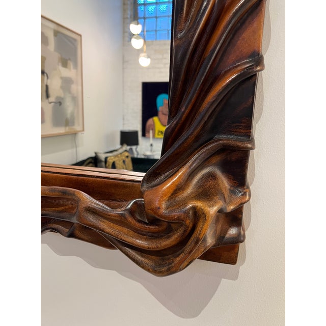 1970s Vintage Sculpted Leather Wall Mirror For Sale - Image 5 of 6