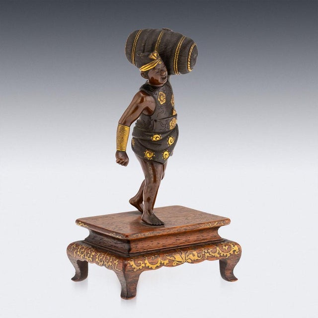 Metal Antique Japanese Meiji Gilt Bronze Labourer Figurine by Miyao Ei, 19th Century For Sale - Image 7 of 18
