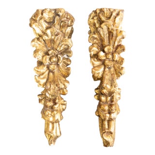 18th Century Italian Giltwood Floral Hanging Architectural Fragments Wall Swags - A Pair For Sale