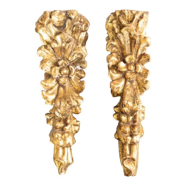 18th Century Italian Giltwood Floral Hanging Architectural Fragments Wall Swags - A Pair For Sale