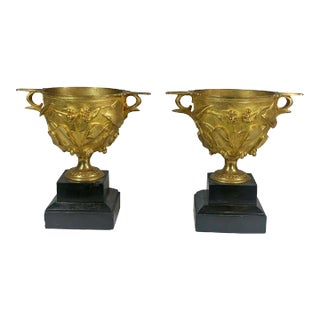 Rare Gilt Bronze Pompeii Decorated Urns of Vine Leaves, circa 1830 - a Pair For Sale