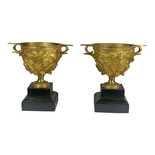 Rare Gilt Bronze Pompeii Decorated Urns of Vine Leaves, circa 1830 - a Pair For Sale